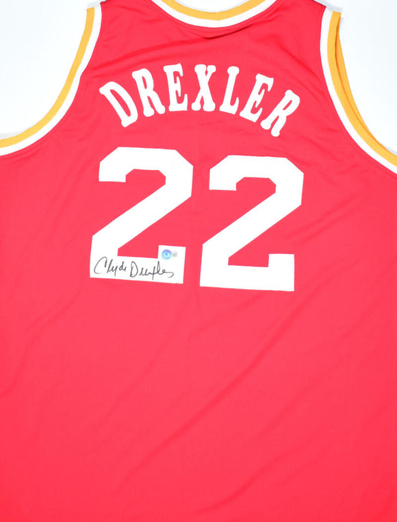 Clyde Drexler Autographed Red Pro Style Jersey- Beckett W Hologram *Black Image 1