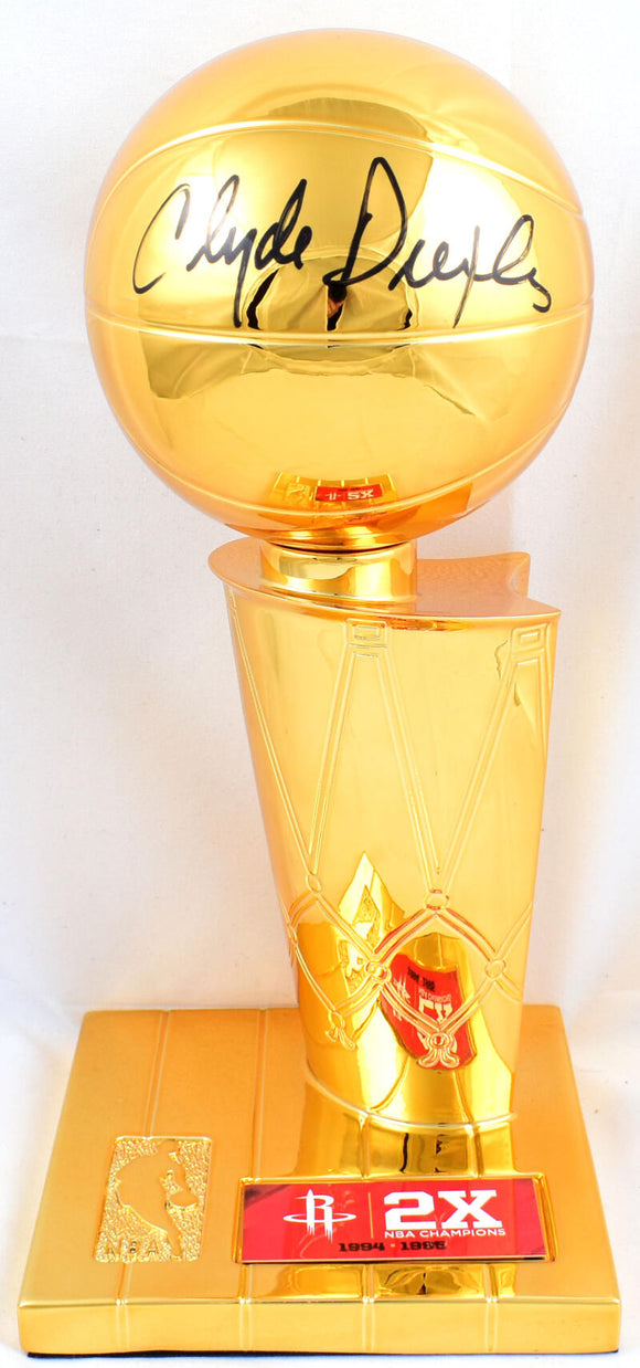Clyde Drexler Houston Rockets Autographed 12'' Mini NBA Trophy- Beckett W Hologram *Black Image 1