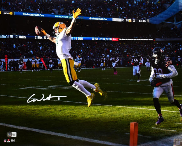 Christian Watson Autographed Green Bay Packers 16x20 TD Leap Photo -Beckett W Hologram *White Image 1