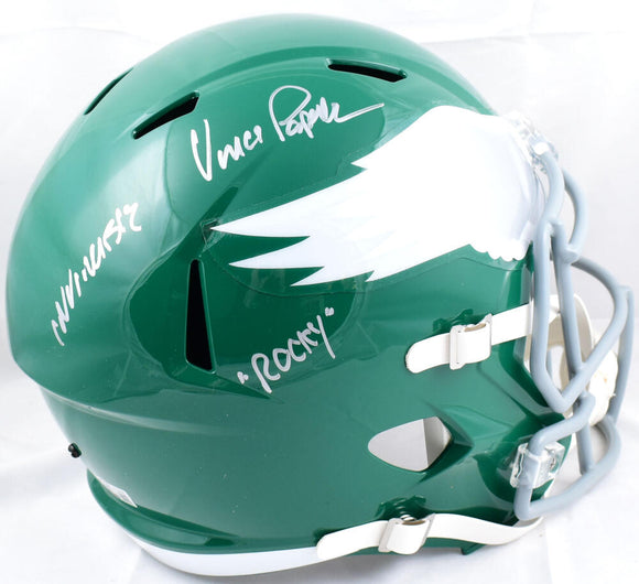 Vince Papale Autographed F/S Eagles 74-95 Speed Helmet w/Rocky, Invincible - Beckett W Hologram *Silver Image 1