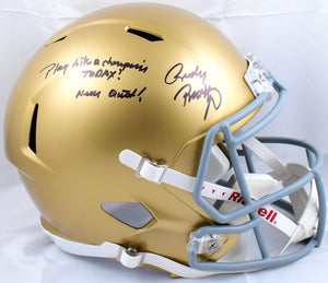 Rudy Ruettiger Signed Notre Dame Riddell F/S Speed Helmet w/2 Inscriptions- Beckett W Hologram *Black Image 1
