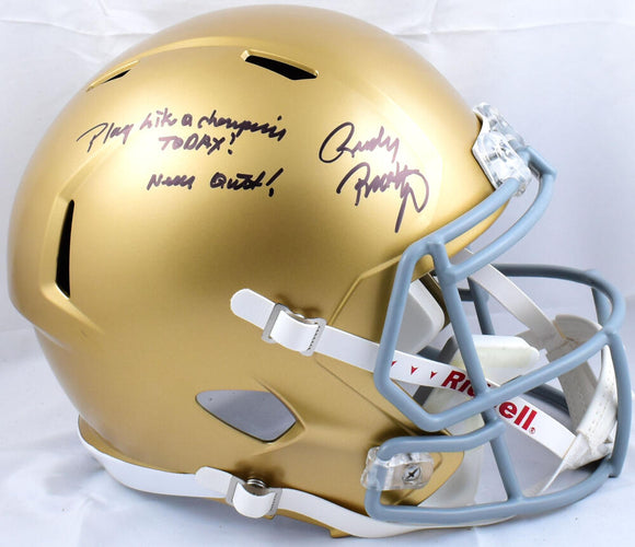 Rudy Ruettiger Signed Notre Dame Riddell F/S Speed Helmet w/2 Inscriptions- Beckett W Hologram *Black Image 1