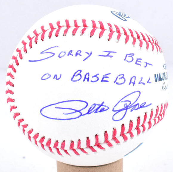 Pete Rose Autographed Rawlings OML Baseball w/ Sorry I Bet - Beckett W Hologram *Blue Image 1