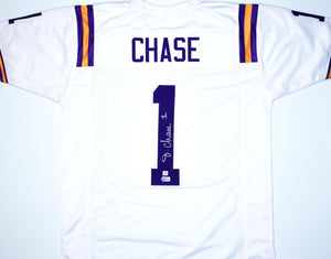 Ja'Marr Chase Autographed White College Style Jersey-Beckett W Hologram *Silver Image 1