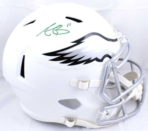 A.J. Brown Autographed Philadelphia Eagles F/S Flat White Speed Helmet-Beckett W Hologram *Green Image 1