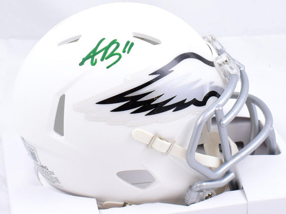 A.J. Brown Autographed Philadelphia Eagles Flat White Speed Mini Helmet-Beckett W Hologram *Green Image 1