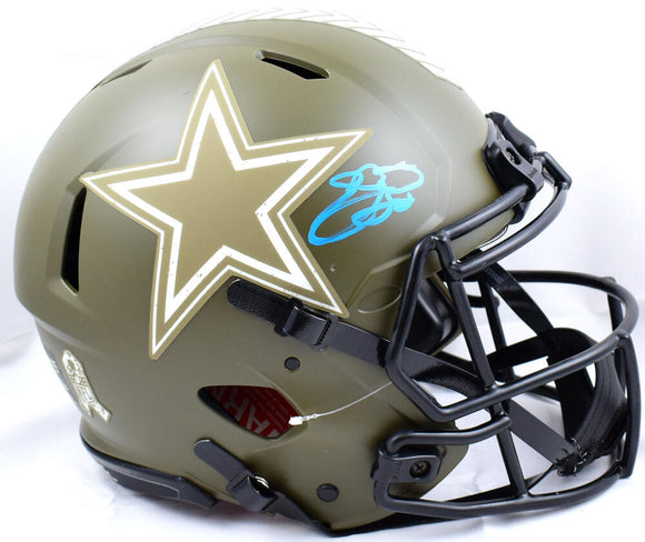 Emmitt Smith Autographed F/S Dallas Cowboys Salute to Service Speed Authentic Helmet-Beckett W Hologram *Blue Image 1