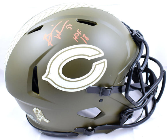 Brian Urlacher Autographed Chicago Bears F/S Salute to Service Speed Authentic Helmet w/ HOF -Beckett W Hologram *Orange Image 1