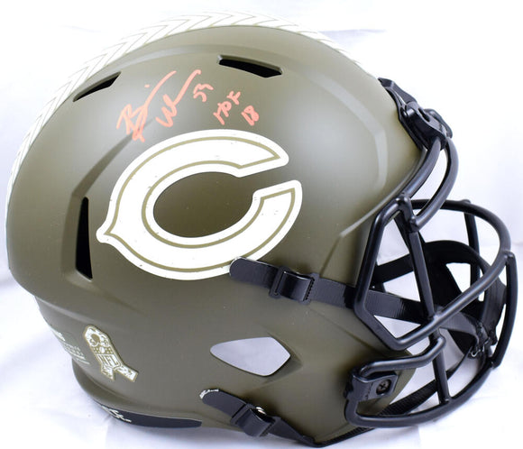 Brian Urlacher Autographed Chicago Bears F/S Salute to Service Speed Helmet w/ HOF -Beckett W Hologram *Orange Image 1