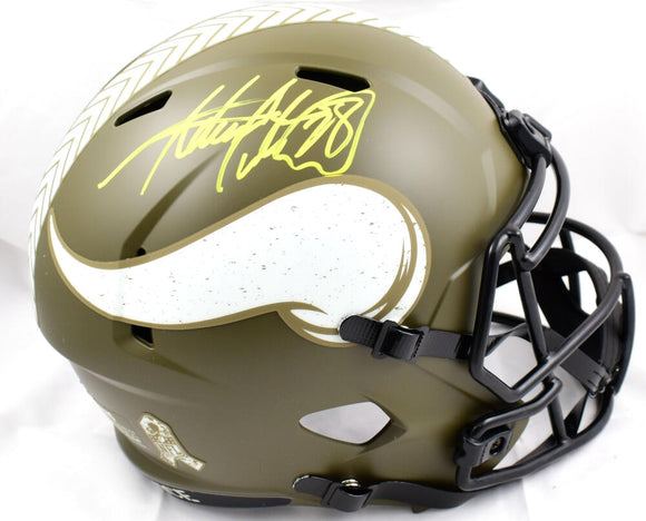 Adrian Peterson Autographed Minnesota Vikings F/S Salute to Service Speed Helmet-Beckett W Hologram *Yellow Image 1