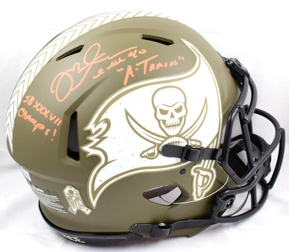 Mike Alstott Signed Buccaneers F/S Salute to Service Speed Authentic Helmet w/2 insc.-Beckett W Hologram *Orange Image 1