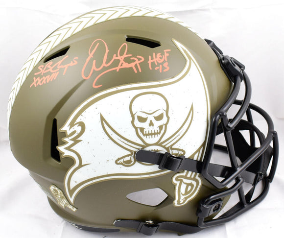 Warren Sapp Autographed Tampa Bay Buccaneers F/S Salute to Service Speed Helmet w/2 insc.-Beckett W Hologram *Orange Image 1
