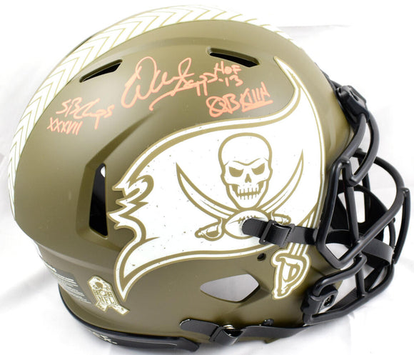 Warren Sapp Signed Buccaneers F/S Salute to Service Speed Authentic Helmet w/3 insc.-Beckett W Hologram *Orange Image 1
