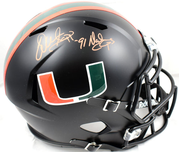 Warren Sapp Signed F/S Miami Hurricanes Black Speed Helmet W/Natl Champs- Beckett W Hologram *Orange  Image 1