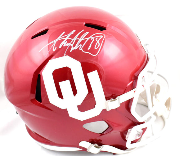 Adrian Peterson Autographed Oklahoma Sooners F/S Riddell Speed Helmet-Beckett W Hologram *White Image 1