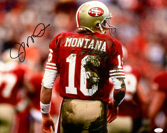 Joe Montana Autographed San Francisco 49ers 16x20 Muddy Photo- JSA *Black Image 1