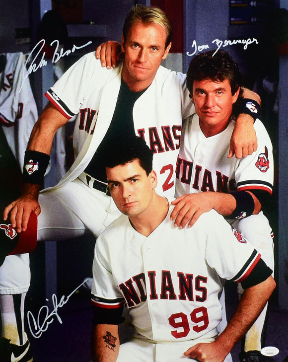 Charlie Sheen Tom Berenger Corbin Bernsen Autographed Major League 16x20 Photo- JSA W *White Image 1