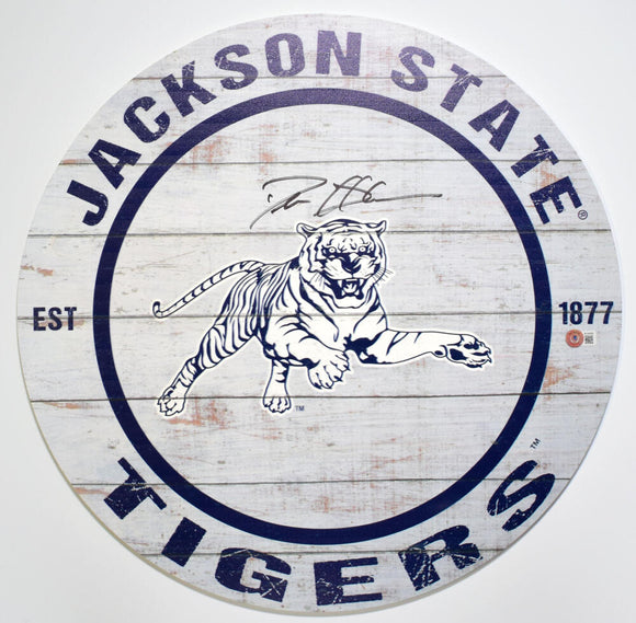 Deion Sanders Signed Jackson State Tigers Wooden Sign #1- Beckett W Hologram *Black Image 1