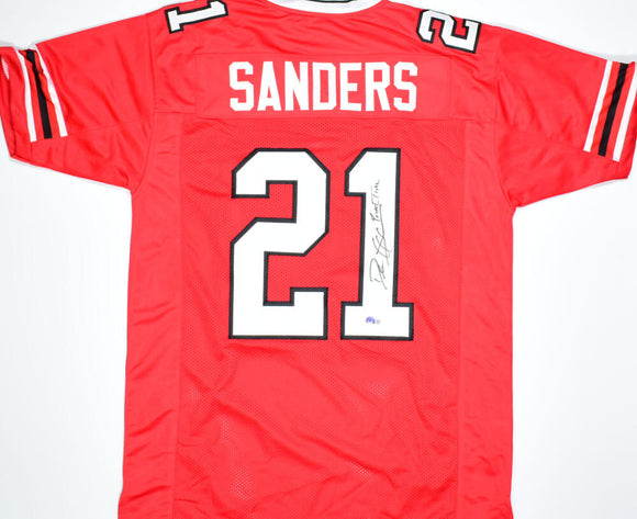 Deion Sanders Autographed Black Pro Style STAT Jersey- Beckett W