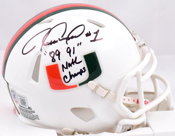 Jessie Armstead Autographed Miami Hurricanes Speed Mini Helmet w/Natl Champs - Beckett W Hologram *Black Image 1