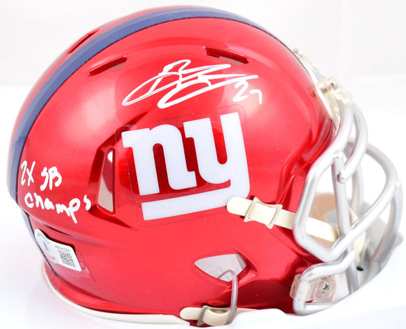 Brandon Jacobs Autographed New York Giants Flash Speed Mini Helmet w/SB Champs- Beckett W Hologram *White Image 1