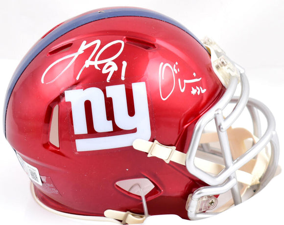 Justin Tuck Osi Umenyiora Autographed New York Giants Flash Speed Mini Helmet- Beckett W Hologram *White Image 1