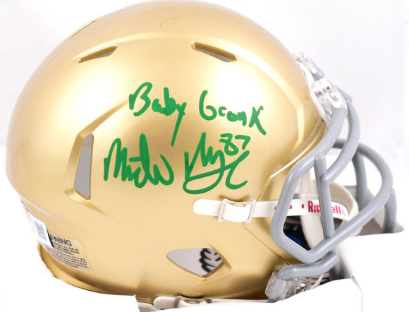 Michael Mayer Autographed Notre Dame Speed Mini Helmet w/Baby Gronk -Beckett W Hologram *Green Image 1