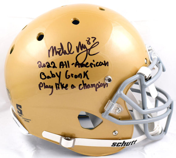 Michael Mayer Signed F/S Notre Dame Schutt Authentic Helmet w/3 Inscriptions-Beckett W Hologram *Black Image 1