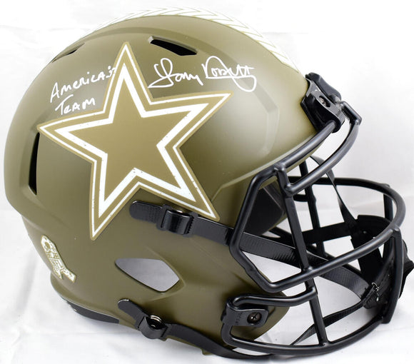 Tony Dorsett Autographed Dallas Cowboys F/S Salute to Service Speed Helmet w/America's Team-Beckett W Hologram *White Image 1