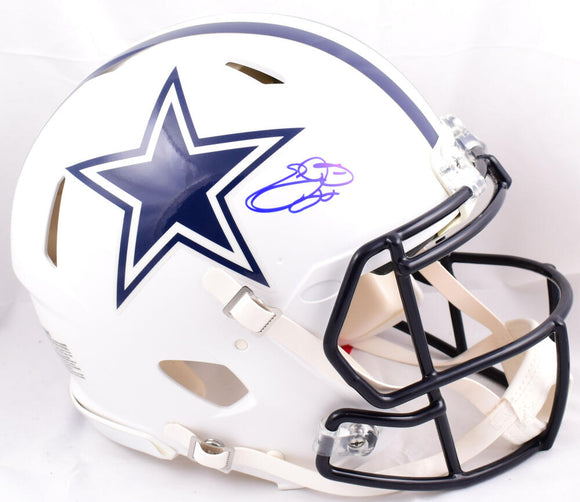 Emmitt Smith Autographed F/S Dallas Cowboys Flat White Speed Authentic Helmet- Beckett W Hologram *Blue Image 1