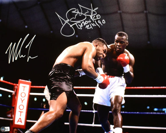 Buster Douglas Mike Tyson Signed 16x20 v. Tyson KO Photo w/Tyson KO #2 - Beckett W Hologram *Silver Image 1