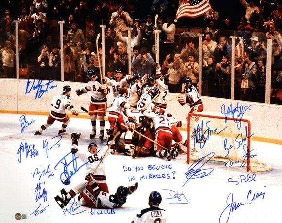 1980 Miracle On Ice Team USA Autographed 20X24 Photo w/18 Signatures- Beckett W Hologram *Blue Image 1