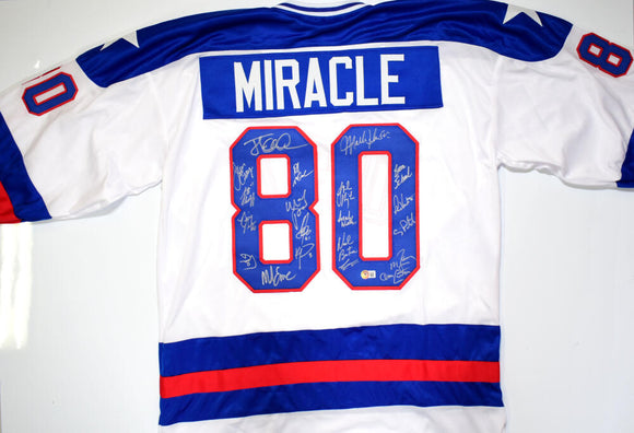 1980 Miracle On Ice Team USA Autographed White Jersey W/20 Signatures- Beckett Hologram *Silver Image 1