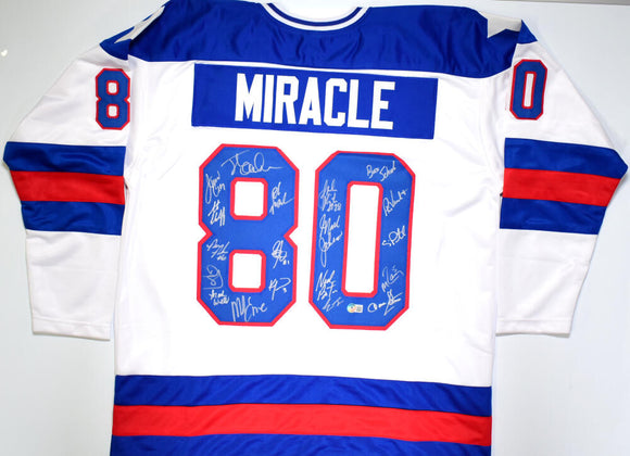 1980 Team USA Hockey Miracle on Ice Jersey Signed by (19) with Mike  Eruzione, Jim Craig, Ken Morrow, Buzz Schneider (Beckett)