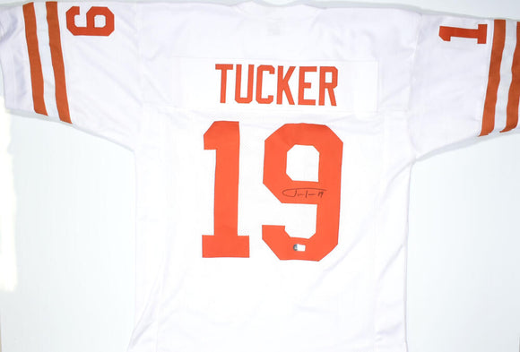 Justin Tucker Autographed White College Style Jersey- Beckett W Hologram *Black Image 1