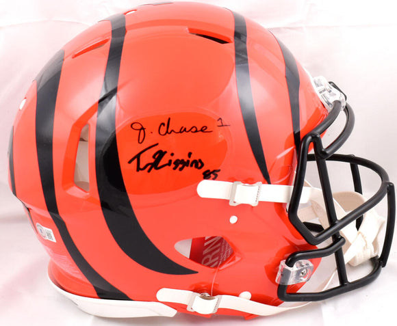 Ja'Marr Chase Tee Higgins Autographed Cincinnati Bengals F/S Speed Authentic Helmet -Beckett W Hologram *Black Image 1