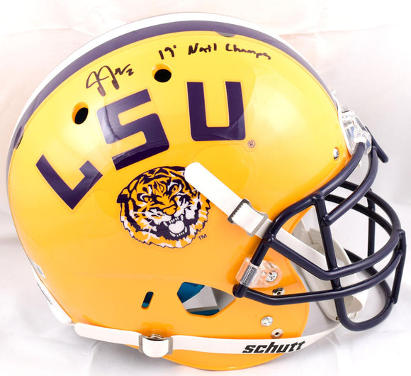 Justin Jefferson Autographed LSU Tigers F/S Schutt Authentic Helmet w/Natl Champs - Beckett W Hologram *Black Image 1