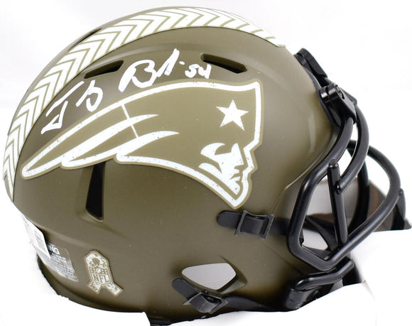 Tedy Bruschi Autographed Patriots Salute to Service Speed Mini Helmet-Beckett W Hologram *White Image 1