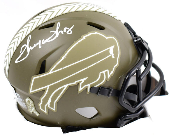 Thurman Thomas Autographed Buffalo Bills Salute to Service Speed Mini Helmet- Beckett W Hologram *White Image 1