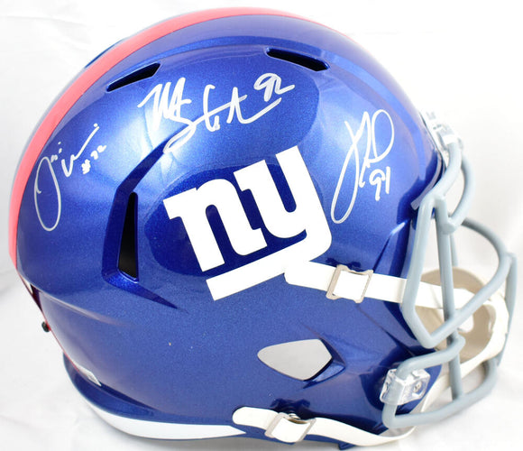 Michael Strahan Justin Tuck Osi Umenyiora Autographed New York Giants F/S Speed Helmet-Beckett W Hologram *Silver Image 1
