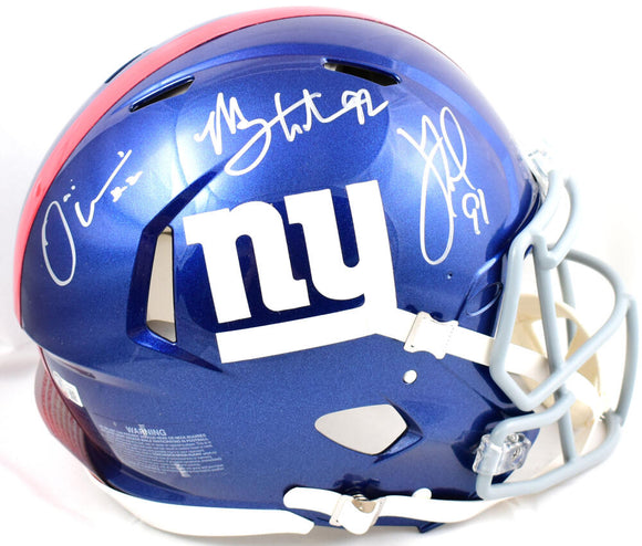 Michael Strahan Justin Tuck Osi Umenyiora Autographed Giants F/S Speed Authentic Helmet-Beckett W Hologram *Silver Image 1