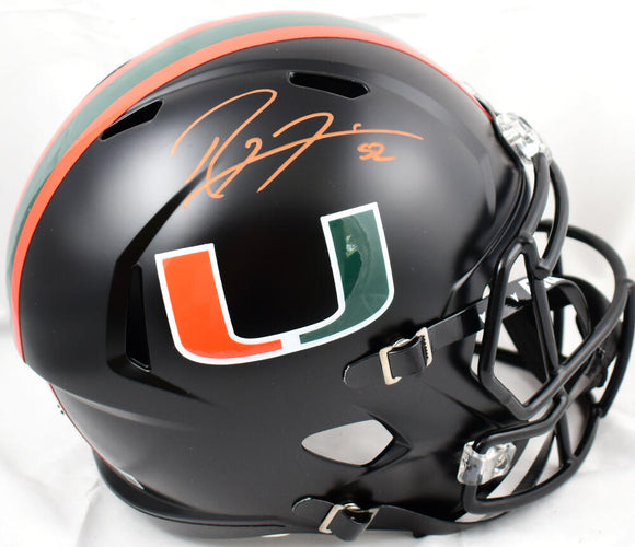 Ray Lewis Autographed Miami Hurricanes F/S Black Nights Speed Helmet-Beckett W Hologram *Orange Image 1