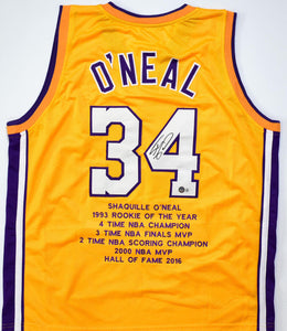 Shaquille O'Neal Autographed Gold Los Angeles Pro Style Stat Jersey - Beckett W Hologram *Black Image 1