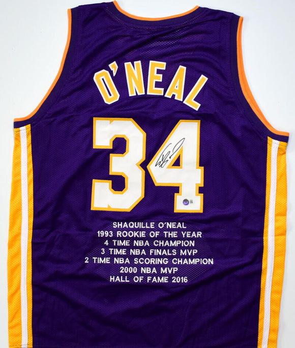Shaquille O'Neal Autographed Purple Los Angeles Pro Style Stat Jersey - Beckett W Hologram *Black Image 1