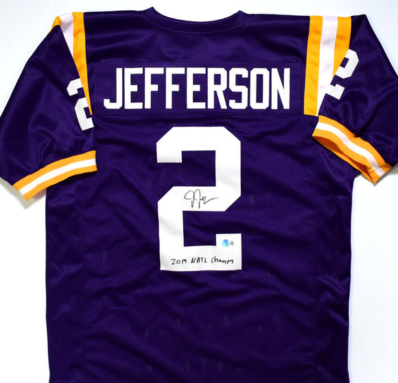 Justin Jefferson Autographed Purple College Style Jersey w/Natl Champs - Beckett W Hologram *Black Image 1