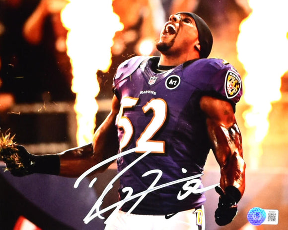 Ray Lewis Autographed Baltimore Ravens 8x10 Fire Photo -Beckett W Hologram *White Image 1