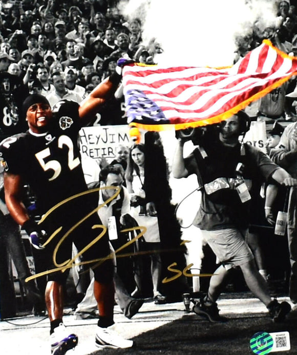Ray Lewis Autographed Baltimore Ravens 8x10 Flag Photo -Beckett W Hologram *Gold Image 1