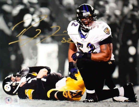 Ray Lewis Signed Baltimore Ravens 8x10 Over Roethlisberger Photo- Beckett W Hologram *Gold Image 1