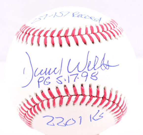 David Wells Autographed Rawlings OML Baseball w/ 3 Stats - Beckett W Hologram *Blue Image 1