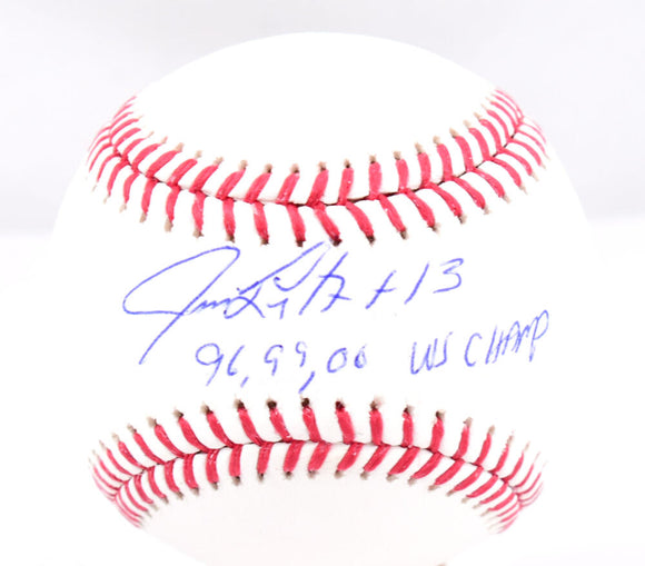 Jim Leyritz Autographed Rawlings OML Baseball w/96,99,00 WS Champs- Beckett W Hologram *Blue Image 1